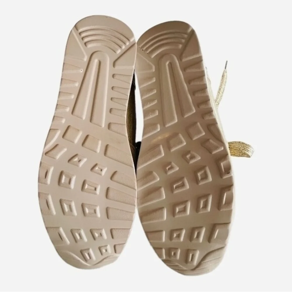 New Metallic Gold Tan White Zip Up Lace Up Bandage Trainers Women’s Size 6